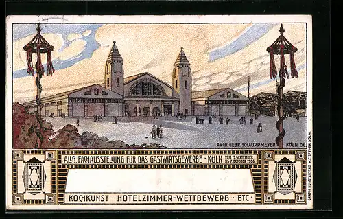 Künstler-AK Köln, Allg. Fachausstellung für das Gastwirtsgewerbe 1906, Ausstellungshalle