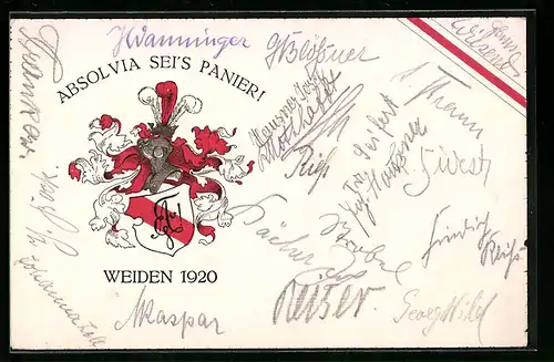 Künstler-AK Weiden, Absolvia sei`s Panier! 1920, Studentenwappen