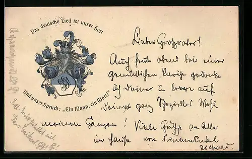 Künstler-AK Chemnitz, Das deutsche Lied ist unser Hort, Und unser Spruch: Ein Mann, ein Wort!, Studentenwappen
