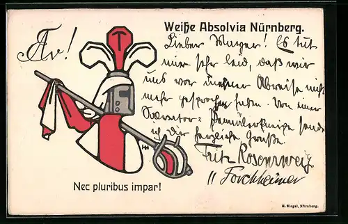 Künstler-AK Nürnberg, Weisse Absolvia, Nec pluribus impar!, Studentenwappen