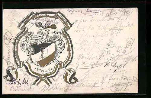 Lithographie F.V. Teutonia, Studentenwappen