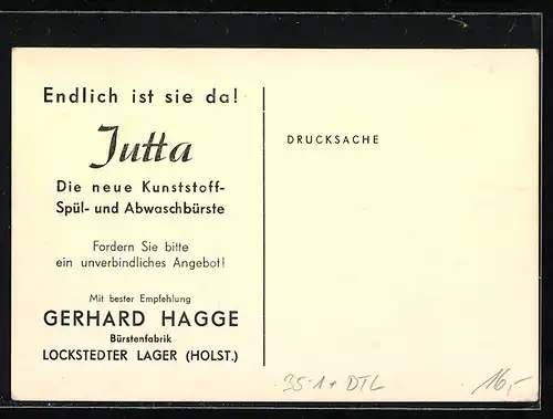 AK Lockstedter Lager i. Holst., Kunststoff Geschirrbürste Jutta, Gerhard Hagge Bürstenfabrik