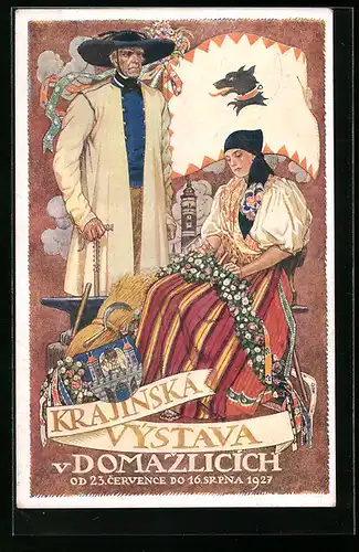 Künstler-AK Domazlice, Krajinska Vystava 1927, Ausstellung
