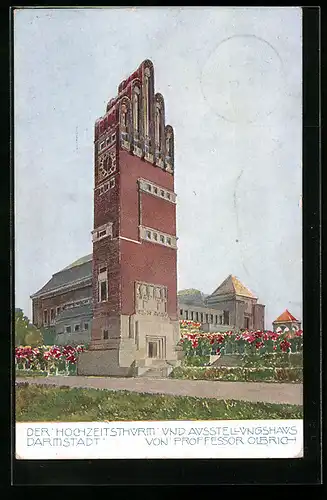 AK Darmstadt, Hessische Landesausstellung 1908, Hochzeitsturm und Ausstellungshaus