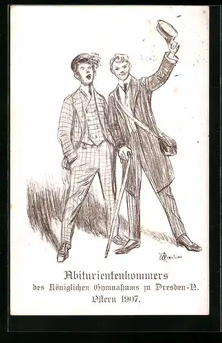 Künstler-AK Dresden, Abiturientenkommers des Kgl. Gymnasiums 1907, Absolvia