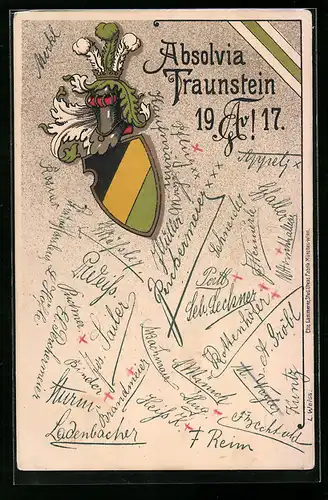Künstler-AK Traunstein, Absolvia 1917, Studentenwappen