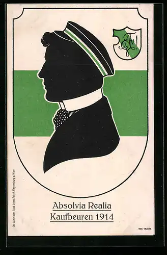 AK Kaufbeuren, Absolvia Realia 1914, Student mit Mütze, Studentenwappen