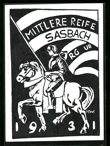 AK Sasbach, Mittlere Reife RG UII 1931, Reiter mit Standarte