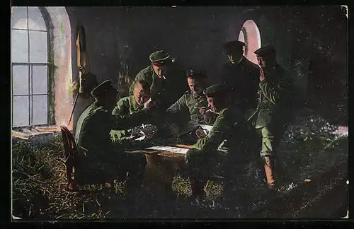 AK Soldaten beim Karten kloppen
