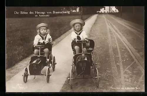 AK Die Söhne des Herzogs von Braunschweig im Automobil, Spielzeug