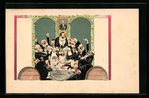 Lithographie Wien, Das Rathsstübl, betrunkene Herren