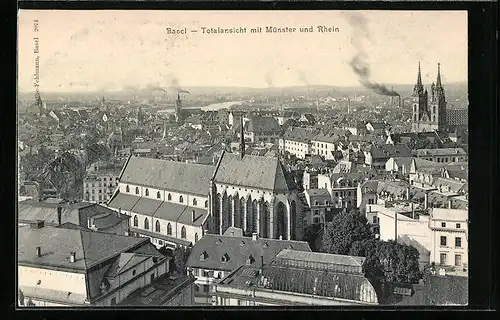 AK Basel, Totalansicht mit Münster und Rhein