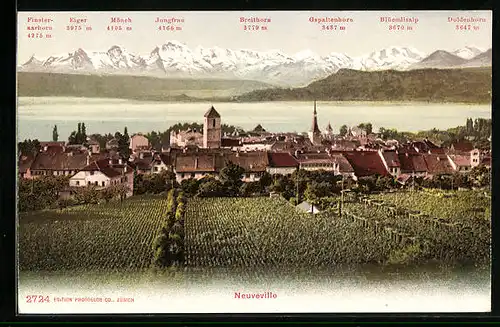 AK Neuveville, Ortsansicht mit Bergspitzen