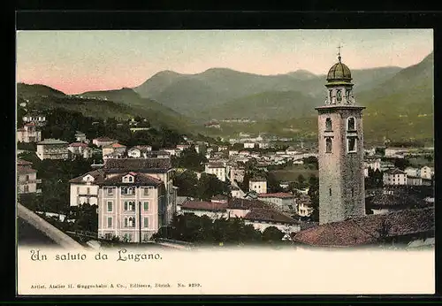 AK Lugano, Teilansicht mit Kirchturm