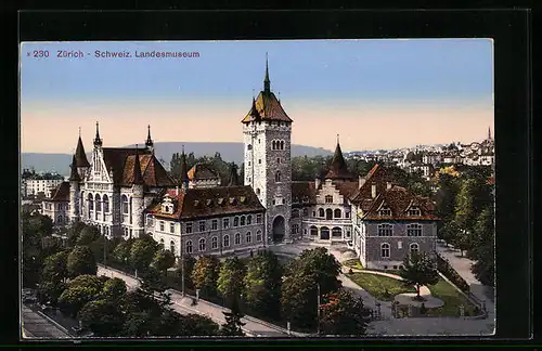 AK Zürich, Landesmuseum mit Strasse aus der Vogelschau