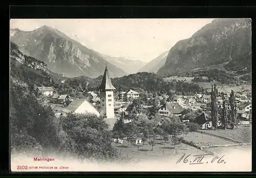AK Meiringen mit Kirche und Bergblick