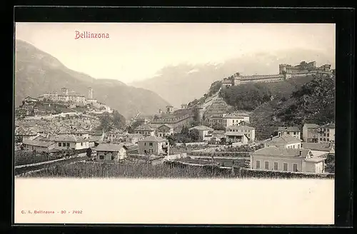 AK Bellinzona, Ortsansicht mit Burg aus der Vogelschau