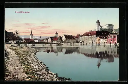 AK Schaffhausen, Ortsansicht mit Brücke und Burg