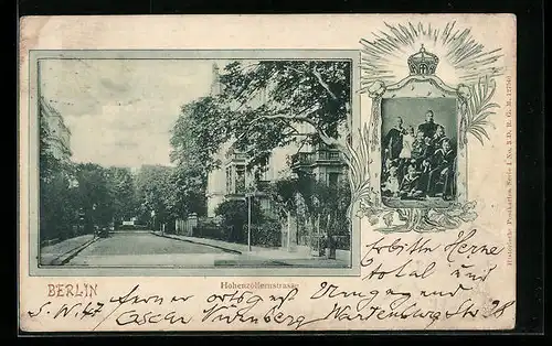 Passepartout-AK Berlin-Tiergarten, Hohenzollernstrasse und Kaiser Wilhelm mit Familie