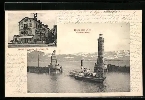 AK Lindau i. B., Hafeneinfahrt, Hotel Helvetia