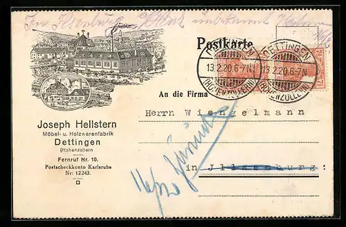 AK Dettingen, Joseph Hellstern Möbel- und Holzwarenfabrik