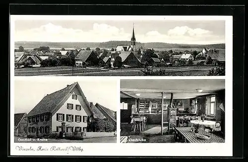 AK Winzeln /Wttbg., Ortsansicht, Gasthof z. Krone, Gaststube