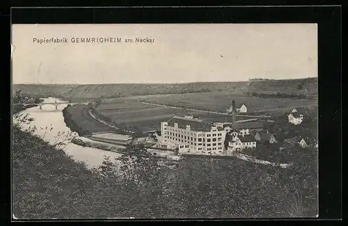 AK Gemmrigheim am Neckar, Papierfabrik aus der Vogelschau