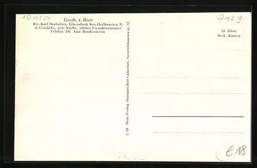 AK Eibensbach /Krs. Heilbronn, Ortsansicht, Gasthof zur Rose, Bes.: Karl Horlacher