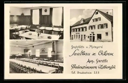AK Frauenzimmern /Zabergäu, Gaststätte u. Metzgerei Saalbau z. Ochsen, Inh.: Aug. Gerstle