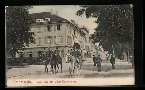 AK Friedrichshafen, Spazierritt des Württ. Königspaares