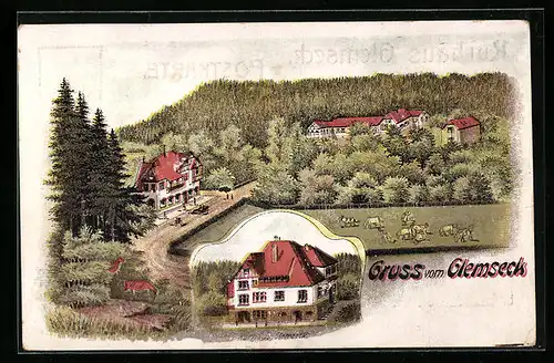 Lithographie Leonberg, Partie am Kurhaus Glemseck