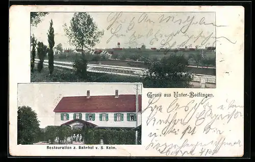 AK Unter-Boihingen, Restaurant zum Bahnhof, Ortspartie