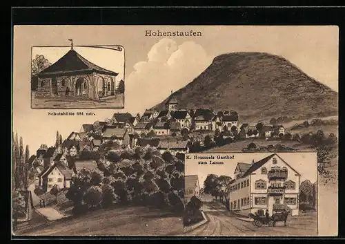 AK Hohenstaufen, K. Hommels Gasthof zum Lamm, Schutzhütte, Panorama