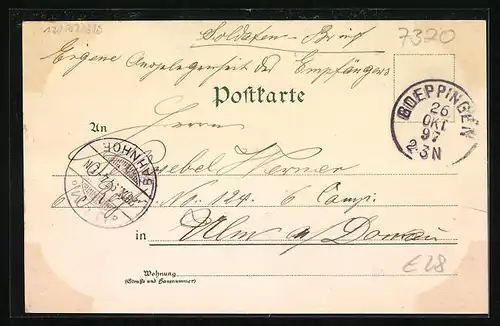 Lithographie Göppingen, Schloss, Heilanstalt, Sauerbrunnen