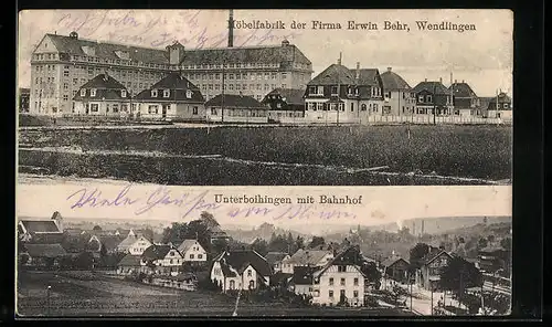 AK Wendlingen-Unterboihingen, Möbelfabrik der Firma Erwin Behr, Ortspartie mit Bahnhof