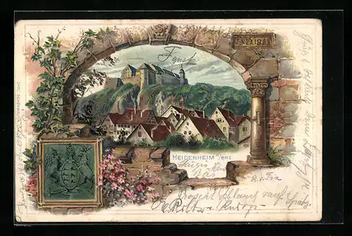 Passepartout-Lithographie Heidenheim a. d. Brenz, Blick zum Schloss