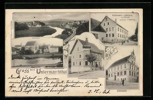 AK Untermarchtal, Kloster, Schulhaus, Bierbrauerei und Gasthaus zum Adler