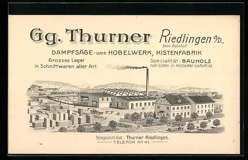 AK Riedlingen a. D., Gg. Thurner Hobelwerk, Kistenfabrik