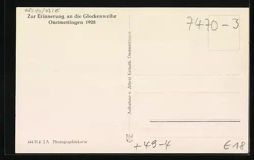 AK Onstmettingen, Zur Erinnerung an die Glockenweihe 1928