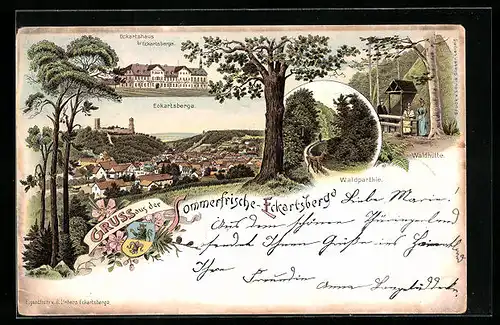 Lithographie Eckartsberga, Waldhütte, Eckartshaus, Waldhütte