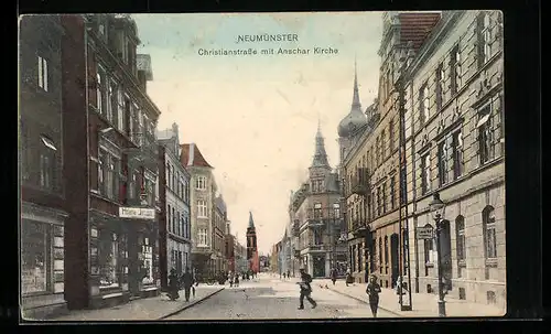 AK Neumünster, Christianstrasse mit Anschar Kirche
