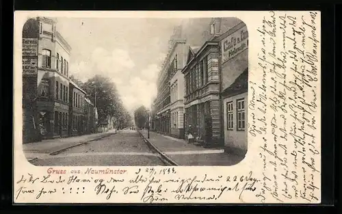 AK Neumünster, Strassenpartie mit Cafe-Conditorei