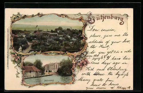 Passepartout-AK Lütjenburg, Ortsansicht aus der Vogelschau, Helmsdorf