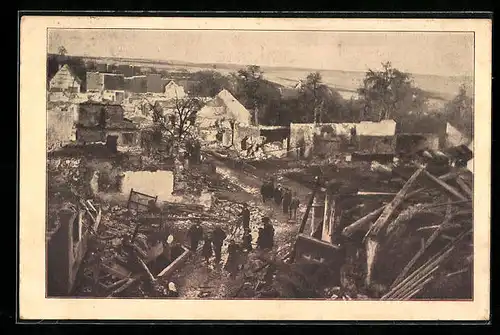 AK Böhmenkirch, Einwohner zwischen zerstörten Häusern nach dem Brand 1910