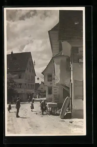 Foto-AK Riedlingen, Strassenecke an der Storchengasse