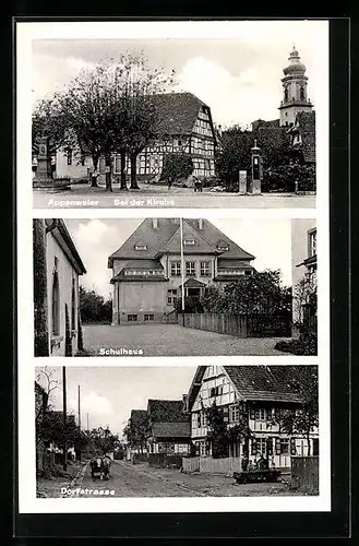 AK Appenweier, Dorfstrasse, Ortspartie mit Kirche, Schulhaus