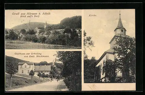 AK Hörsum b. Alfeld, Blick aufs Dorf, Gasthaus zur Erholung v. Emil Bleckmann, Kirche
