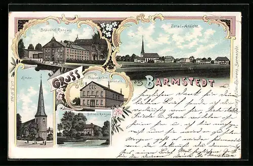 Lithographie Barmstedt, Brauerei Ranzau, Präparanden Anstalt, Schloss Ranzau