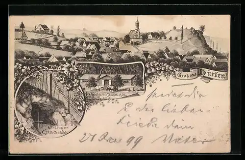 Lithographie Hürben, Gasthaus z. Charlottenhöhle, Gesamtansicht