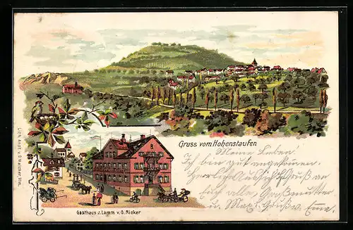 Lithographie Göppingen, Gasthaus zum Lamm, Totalansicht